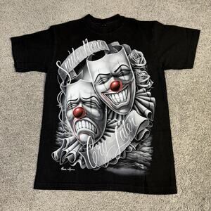 DGA Shirt Mens M Black Smile Now Cry Later David Gonzalez Art Short Sleeve